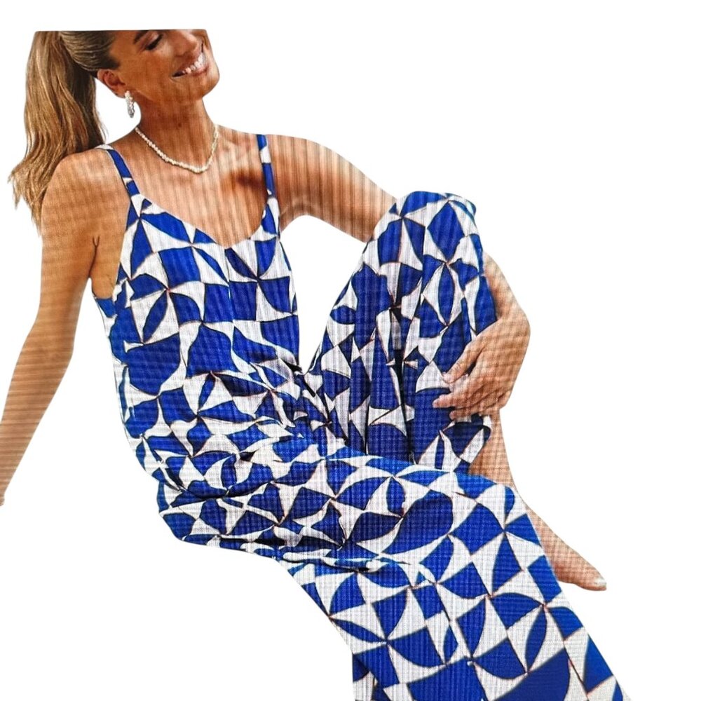 Abel The Label Maxi Dress Blue White Geometric Resort Vacation Summer Small